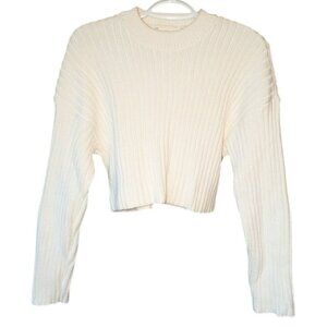 *3 FOR $9* Ivory Ribbed Heavyweight Crop Cropped Long Sleeve Knit Solid Sweater